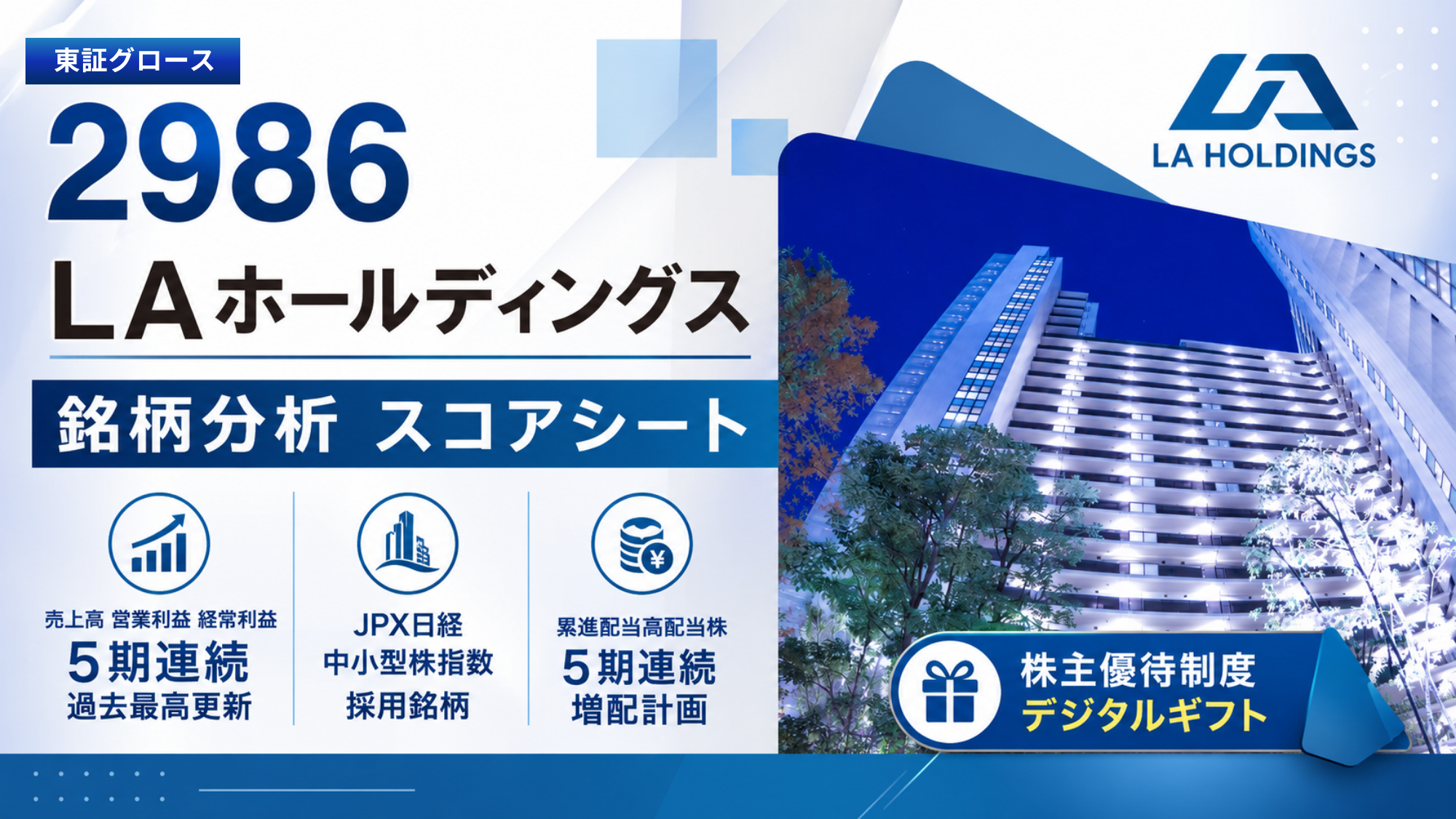 LAホールディングス（2986）銘柄分析｜配当金・高配当株スコアシート