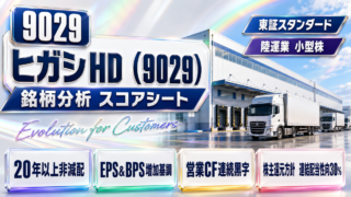 ヒガシホールディングス（9029）銘柄分析｜株主優待・配当金・高配当株スコアシート
